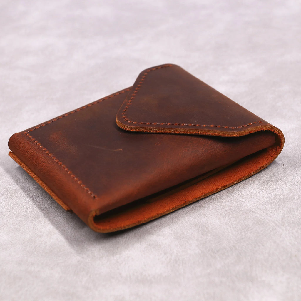 (Fit For Euro) Genuine Leather Wallet For Men Cowhide Short Slim Men's Cash Wallet Credit Card Holder With Flap Magnetic Closure