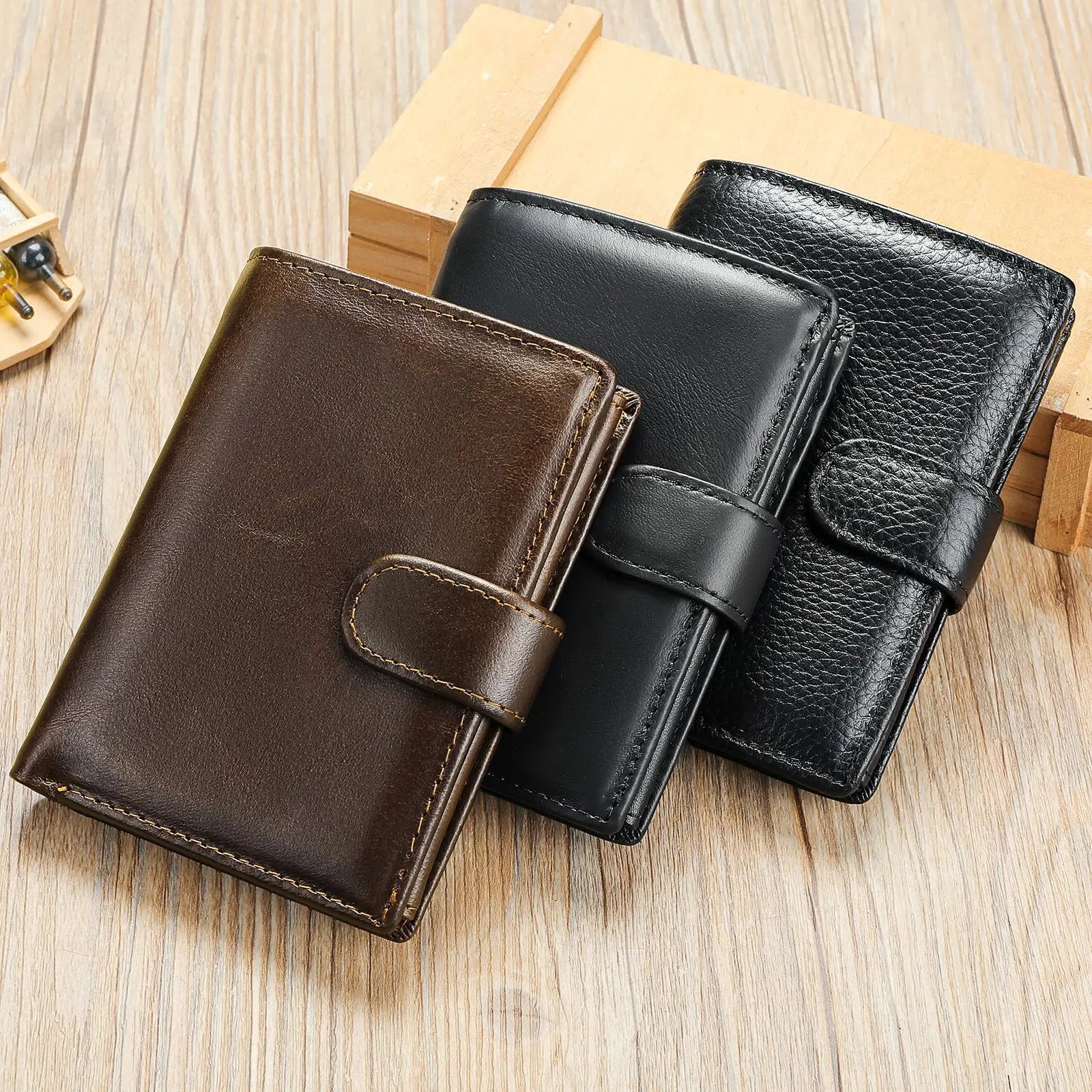 Genuine Leather Mens Wallet Multifunction Passport Holder Premium Cowhide Fashionable
