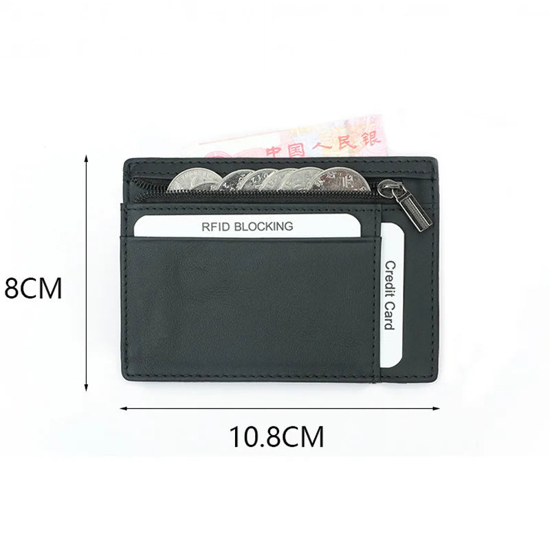 RFID Blocking Genuine Leather Men Wallet Small Credit Card Holder Cash Clip Slim ID Case Coin Purse For Male Pocket Money Bag