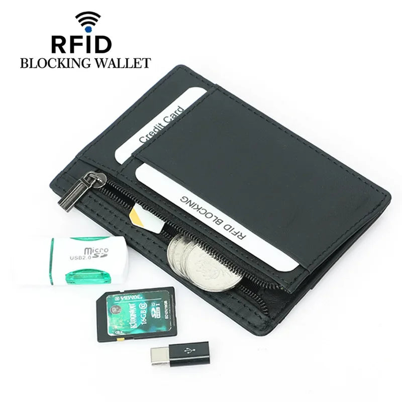 RFID Blocking Genuine Leather Men Wallet Small Credit Card Holder Cash Clip Slim ID Case Coin Purse For Male Pocket Money Bag