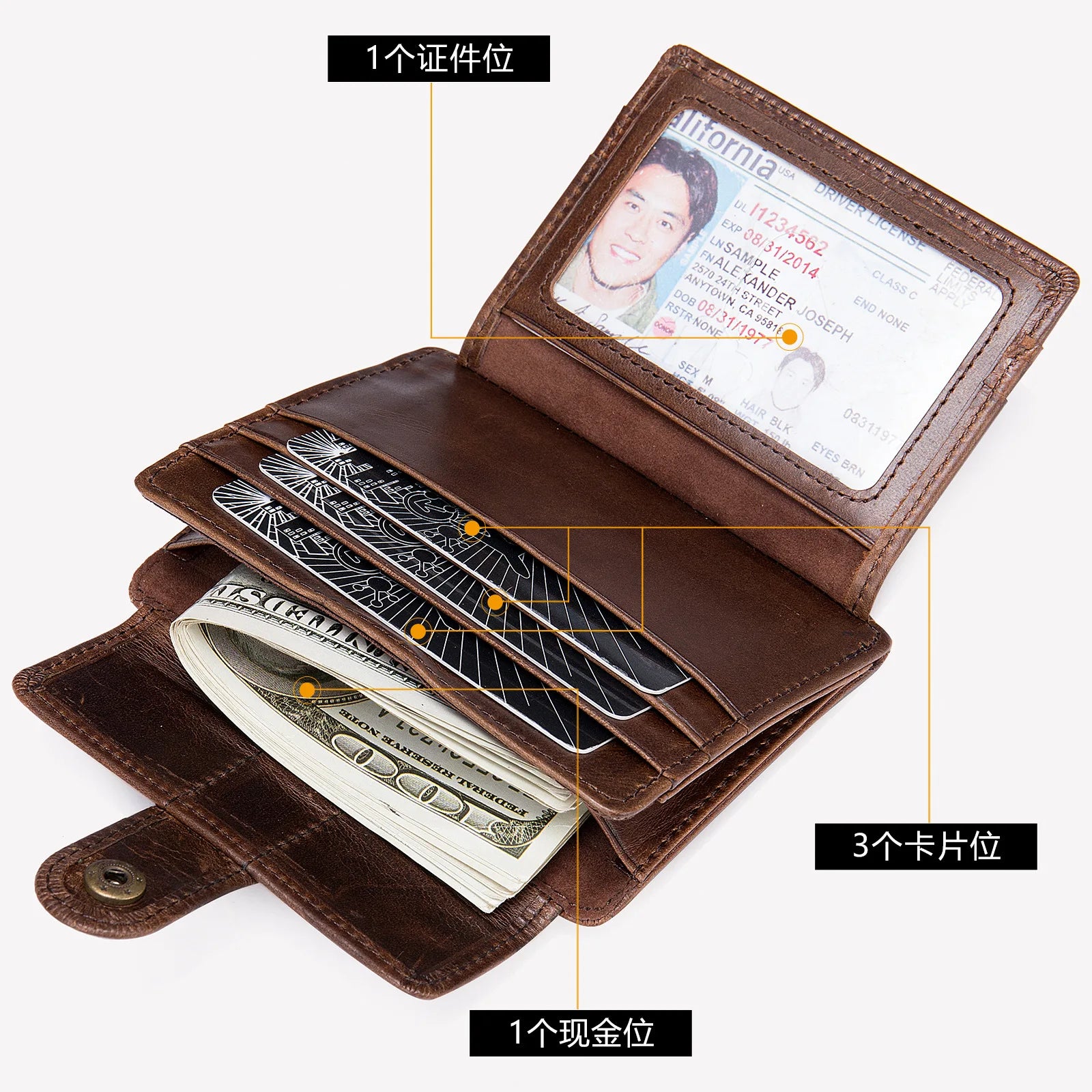 Genuine Leather Wallet Men Fashion Casual Cowhide Money Clip Card Holder