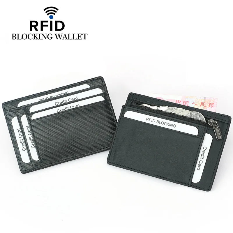 RFID Blocking Genuine Leather Men Wallet Small Credit Card Holder Cash Clip Slim ID Case Coin Purse For Male Pocket Money Bag